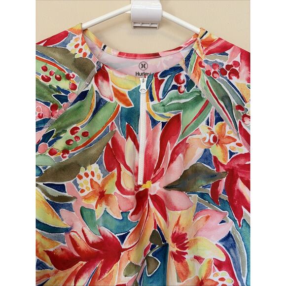 Hurley Colorful Vibrant Floral Flower 1/4 Zip UPF50+ Swim Shirt Rash Guard Small - Picture 2 of 6